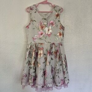 beautees Girls Floral-Print Lace Dress Size 6 Tull Flared